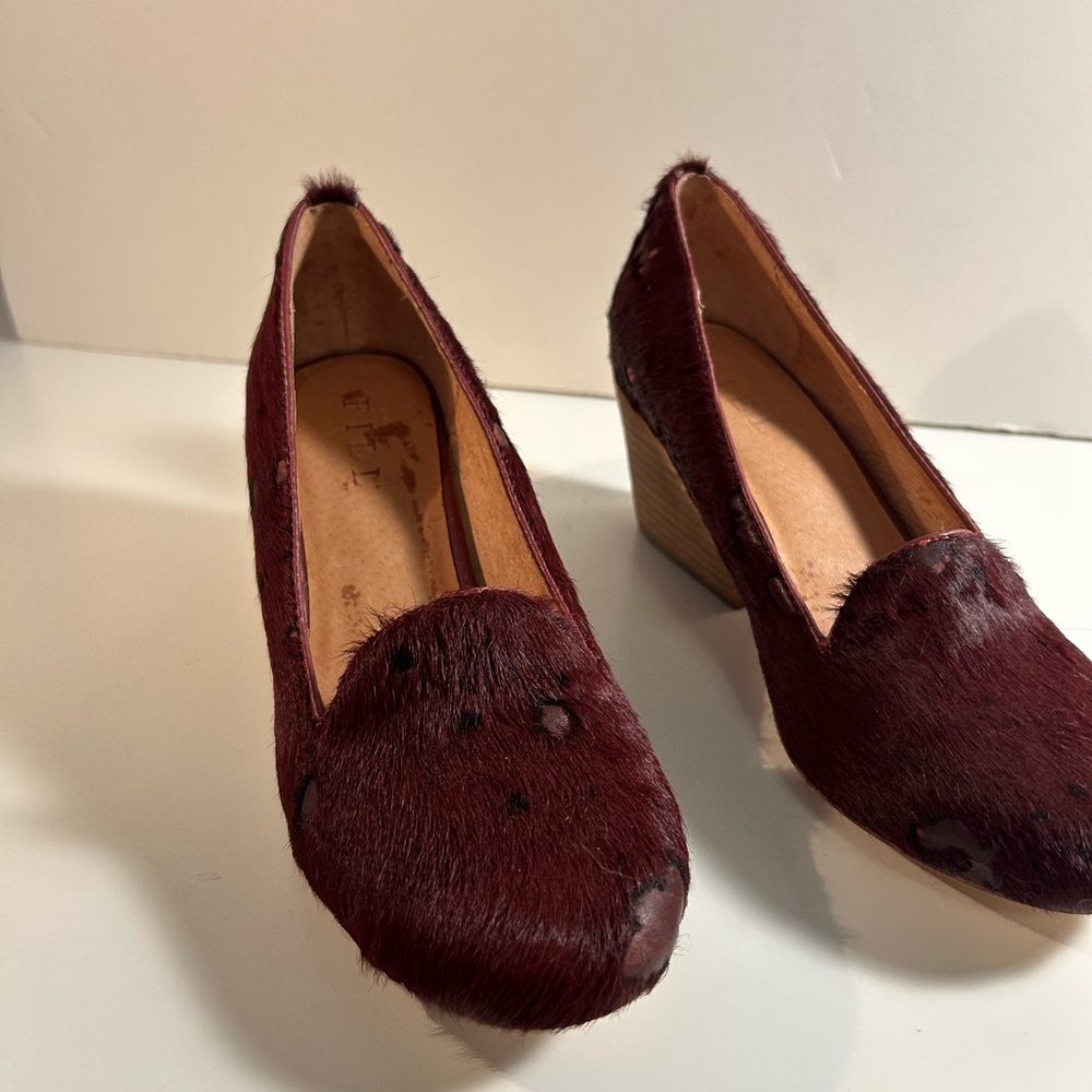Fiel Burgundy Haircalf Wedge Heels